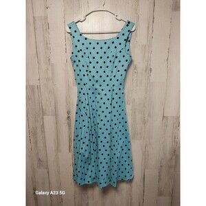 H&R London Caprice Day Dress Sky Blue Black Polka Dots Retro 1950's Pinup Style